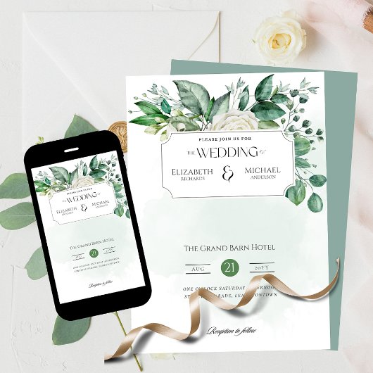 Invitation Feuille verte Mariage imprimé ou numérique