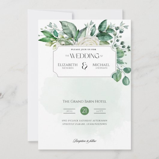 Invitation Feuille verte Mariage imprimé ou numérique (Devant)