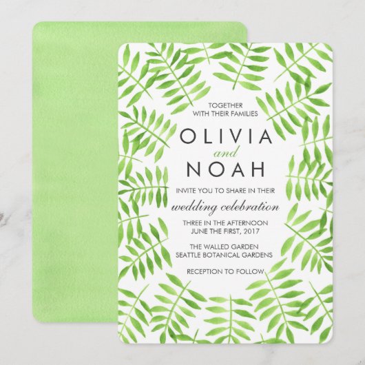 Invitation Feuilles aquarelle (Devant / Derrière)