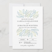 Invitation Feuilles aquarelle en Mariage teintes vertes (Devant)