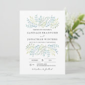 Invitation Feuilles aquarelle en Mariage teintes vertes (Debout devant)