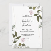 Invitation Feuilles Aquarelle Et Mariage Fleurs (Devant)