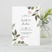 Invitation Feuilles Aquarelle Et Mariage Fleurs (Debout devant)