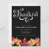 Invitation Feuilles aquarelle script blanc reconnaissant Noir (Devant)