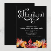 Invitation Feuilles aquarelle script blanc reconnaissant Noir (Devant / Derrière)