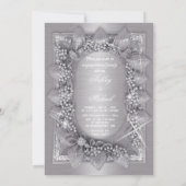 Invitation feuilles argent métallisé luxe chic mode (Dos)