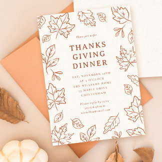 Invitation Feuilles automnales à main Thanksgiving Dîner