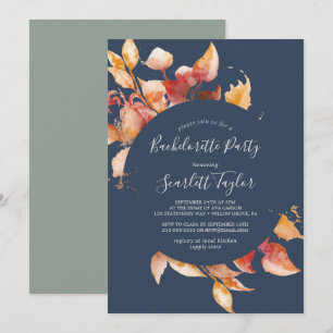 Invitation Feuilles automnales Bachelorette bleu marine et