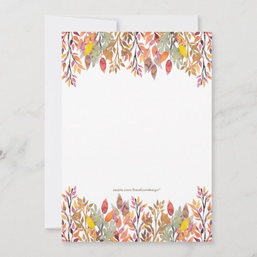 Invitation Feuilles automnales et Baby shower or / Saupoudrer (Dos)