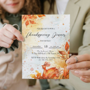 Invitation Feuilles automnales et Turquie Thanksgiving rouge