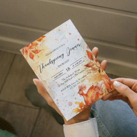 Invitation Feuilles automnales et Turquie Thanksgiving rouge