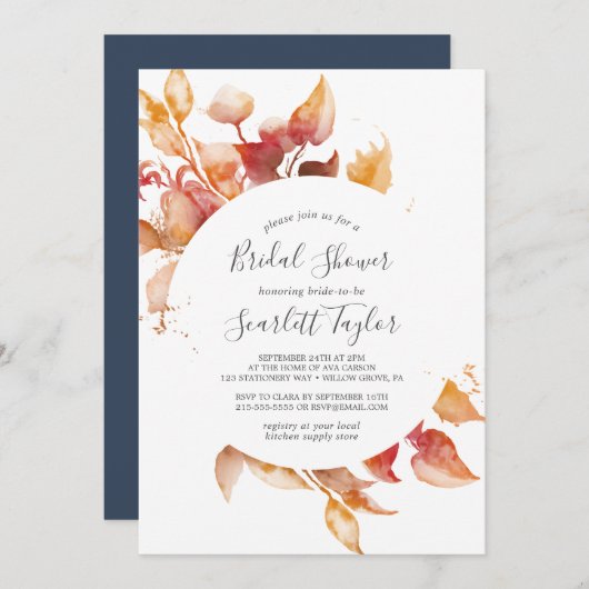 Invitation Feuilles automnales | Fête des mariées blanche et (Devant / Derrière)