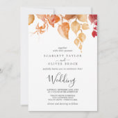 Invitation Feuilles automnales | Mariage blanc et bourguignon (Devant)