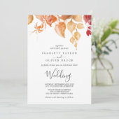 Invitation Feuilles automnales | Mariage blanc et bourguignon (Debout devant)
