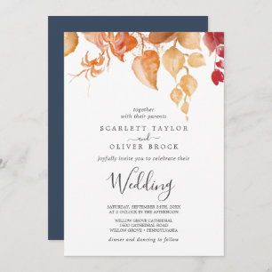 Invitation Feuilles automnales   Mariage blanc et bourguignon