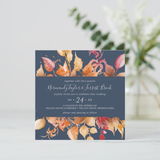 Invitation Feuilles automnales | Mariage de Carré Décontracté (Debout devant)