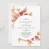 Invitation Feuilles automnales | Mariage Décontracté blanc et (Devant)