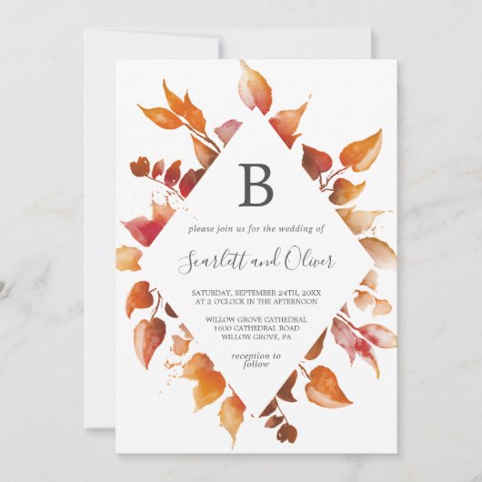 Invitation Feuilles automnales | Mariage diamant blanc et bor (Devant)