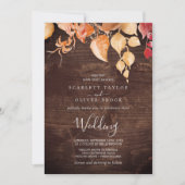 Invitation Feuilles automnales | Mariage en bois Brown rustiq (Devant)