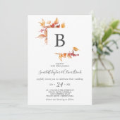 Invitation Feuilles automnales | Mariage Monogramme blanc et  (Debout devant)