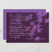 Invitation Feuilles automnales mariages en violet et rose (Devant / Derrière)