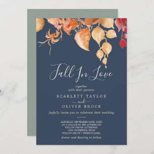 Invitation Feuilles automnales   Marine Bleu chute dans l'amo