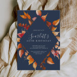 Invitation Feuilles automnales | Marine Bleue & Bourgogne 40e<br><div class="desc">Cet automne laisse bleu marine et bordeaux 40e anniversaire invitation est parfait pour une fête d'anniversaire Octobre. Le design rustique moderne présente de superbes feuilles d'automne aquarelle peintes à la main dans des tons colorés de jaune, d'orange brûlé et de rouge bordeaux qui s'affichent sur un arrière - plan bleu...</div>