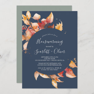 Invitation Feuilles automnales   Marine Blue Houclier Party