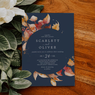 Invitation Feuilles automnales   Navy Blue & Burgundy Mariage