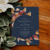 Invitation Feuilles automnales | Navy Blue & Burgundy Mariage