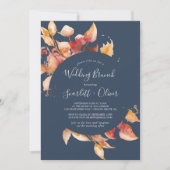 Invitation Feuilles automnales | Navy Blue & Burgundy Mariage (Devant)