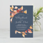 Invitation Feuilles automnales | Navy Blue & Burgundy Mariage (Debout devant)