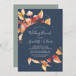 Invitation Feuilles automnales   Navy Blue & Burgundy Mariage