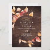 Invitation Feuilles automnales | Rustique Brown bois Mariage  (Devant)