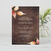 Invitation Feuilles automnales | Rustique Brown bois Mariage  (Debout devant)