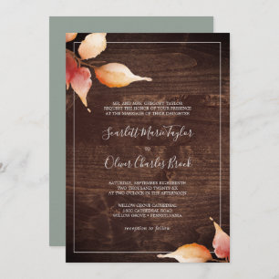 Invitation Feuilles automnales   Rustique Brown bois Mariage 