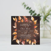 Invitation Feuilles automnales | Rustique Brown Carré Mariage (Debout devant)