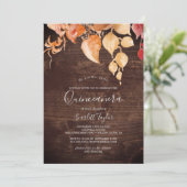 Invitation Feuilles automnales | Rustique Brown Wood Quinceañ (Debout devant)