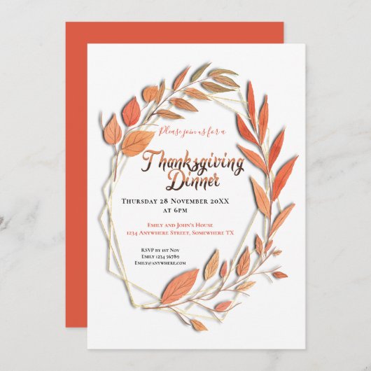Invitation Feuilles Automne Bordure Cadre géométrique Thanksg (Devant / Derrière)