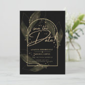 Invitation Feuilles Black Gold Moderne Mariage Enregistrer La (Debout devant)