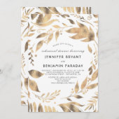 Invitation Feuilles blanc et or Laurel Dîner de répétition au (Devant / Derrière)