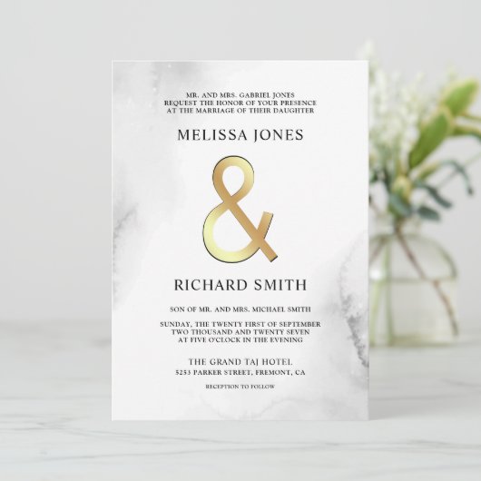 Invitation Feuilles blanc et or tout en un Mariage (Debout devant)