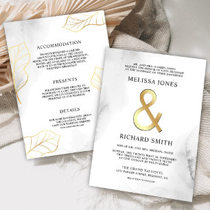 Invitation Feuilles blanc et or tout en un Mariage