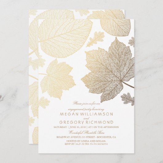 Invitation Feuilles blancs et or automne (Devant / Derrière)
