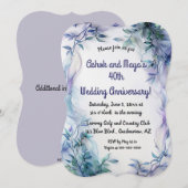 Invitation Feuilles bleues et vagues violettes mod (Devant / Derrière)