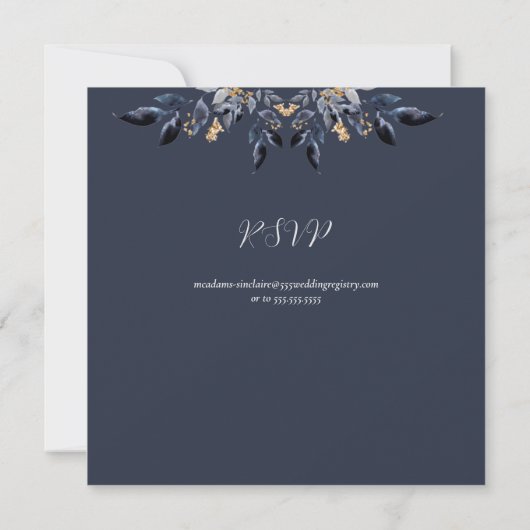 Invitation Feuilles bleus avec Mariage or (Dos)