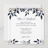 Invitation Feuilles bleus avec Mariage or (Devant)