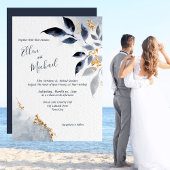 Invitation Feuilles bleus avec Mariage or
