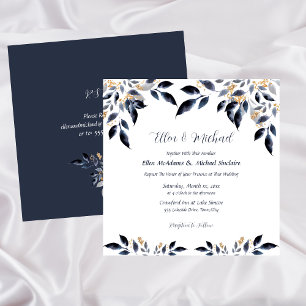 Invitation Feuilles bleus avec Mariage or