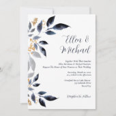 Invitation Feuilles bleus avec Mariage or (Devant)